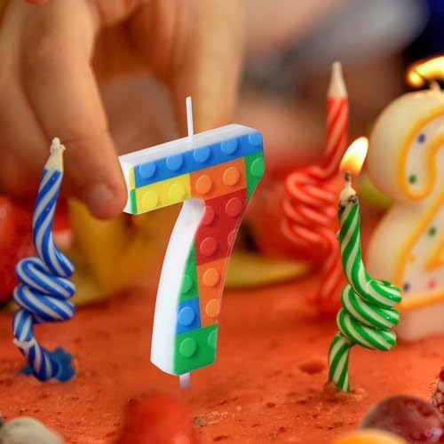 Rossesay Building Block Birthday Number Candle - Number 7 Cake Topper