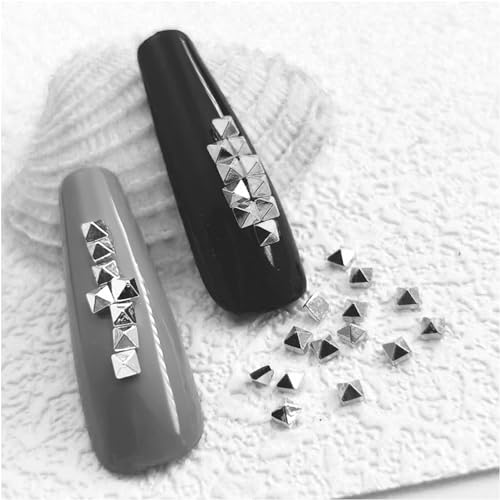 Silver Square Spire Nail Charms Set for Nail Art - 600pcs, 3 Sizes