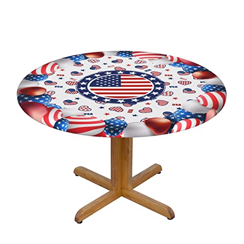 4th of July American Flag Round Elastic Fitted Tablecloth 45-50 Inch