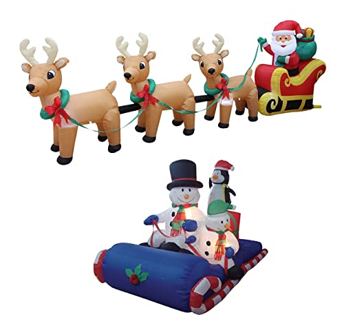 Christmas Inflatable Decorations Bundle - Santa, Reindeer & Snowman with Lights