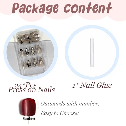 BABALAL Medium Almond Fake Nails Set with French Tips & Cat Eye Bling - Variation CNF001-01