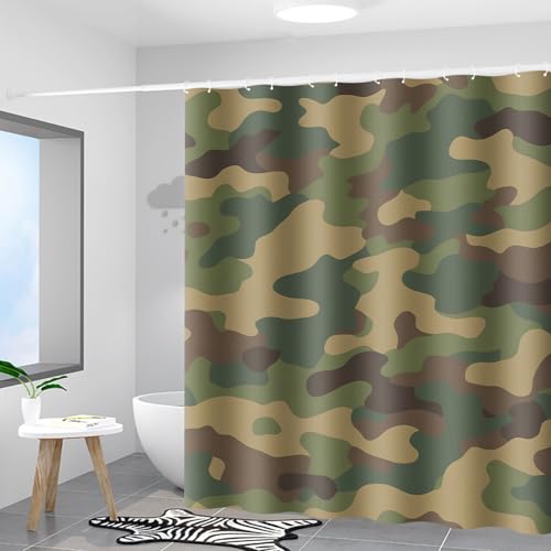 Moslion Green Camouflage Waterproof Bathroom Shower Curtain 72x72 Inches with Hooks - Variation of THIS listing