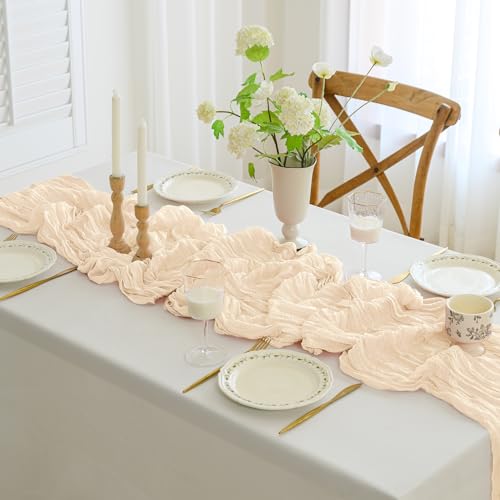 10FT Beige Cheesecloth Table Runner - Rustic Boho Wedding & Party Decor