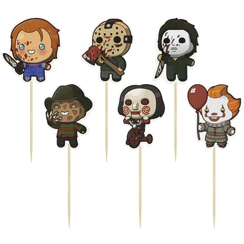 Dark Colors Halloween Cupcake Toppers 36Pcs - Spooky Party Cake Decorations