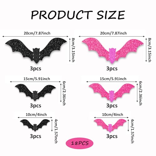 Halloween Wall Decor Bats Set - 3 Sizes Glitter Flying Bat Stickers for Party & Home