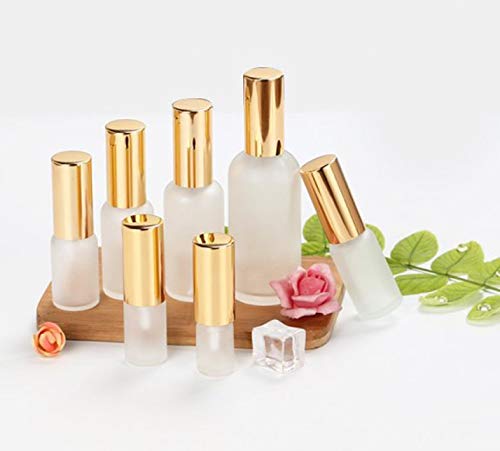 6 Pack 1 Oz Frosted Glass Spray Bottles with Fine Mist Sprayer & Golden Pump Cap,Empty Travel Size Perfume Atomizer Liquid Containers for Essential Oils-Stickers,Pipette&Funnel included (Pack of 6)