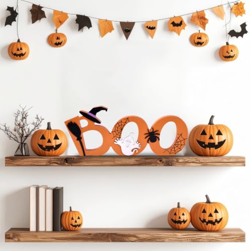 Orange Halloween Wooden Boo Sign - Indoor Ghost & Spooky Decor