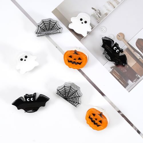 Mini Halloween Hair Clips Set - Pumpkin Ghost Skeleton Spide Web, Color 1