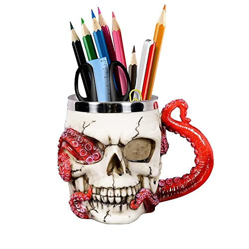 Skull Coffee Mug with Handle - 13oz Stainless Steel & Resin Halloween Gift