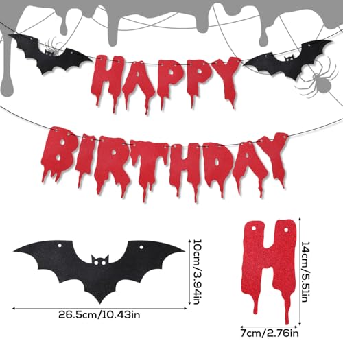 Halloween Happy Birthday Banner - Bloody Style Glitter Bat, Red