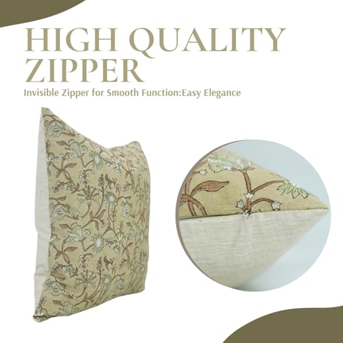 Light Green Handmade Block Print Pillow Cover 16x16 Inches Throw Cushion for Sofa