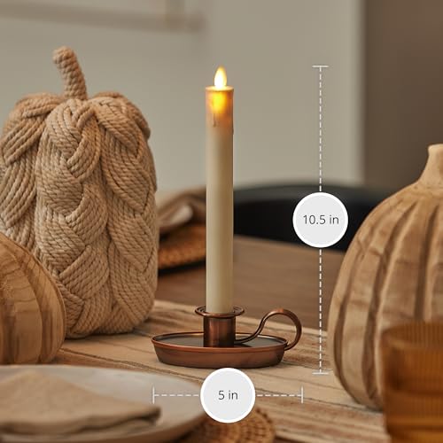 Flickering Flameless Window Taper Candle - Ivory & Bronze, 1 x 9.75 inches, Battery Operated with Timer, Remote Ready Christmas Holiday Decor