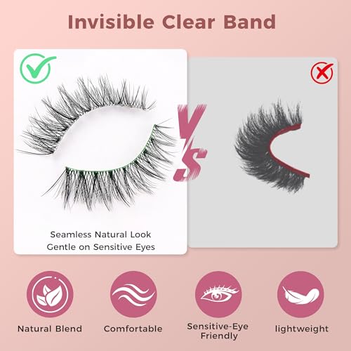 Cat Eye False Eyelashes N001 - Wispy Lightweight Fake Lashes with Clear Band, 7-Pair Set
