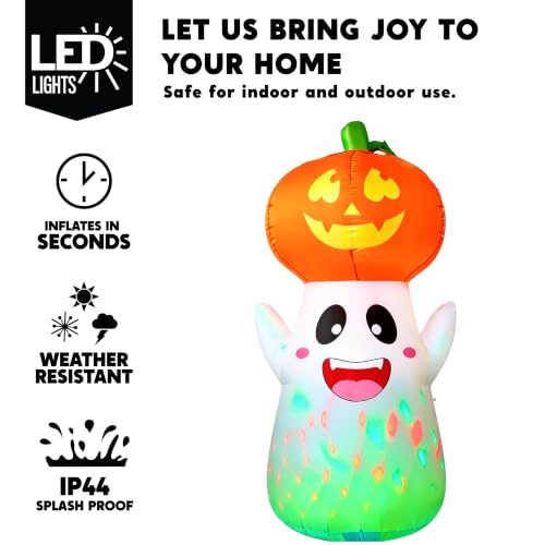 Red Halloween Inflatable Ghost Pumpkin with Colorful Flashing Lights - 5FT Yard Decor