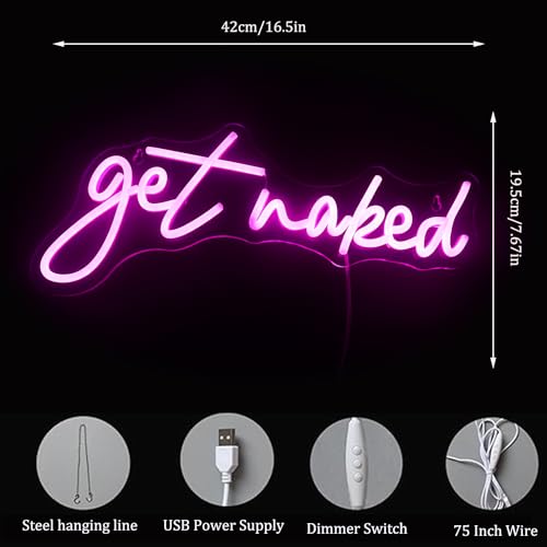 Get Naked Neon Sign Pink - USB Powered Wall Art for Room, Bar, Party & Home Decor