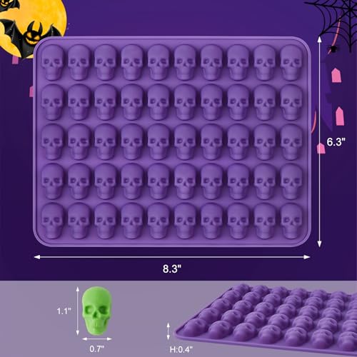 Mini Skull Silicone Molds for Halloween Candies & Decorations - 2 Pcs, 100 Cavities