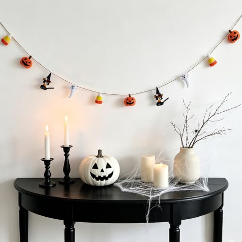 Fall Halloween Garland Decor Pumpkin Ghost Cat Wall Hanging - Orange Black White