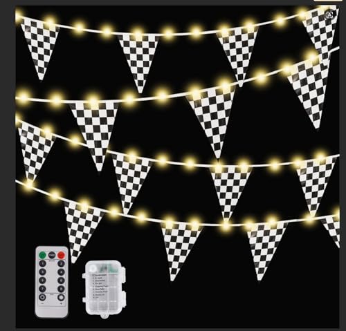 Light Up Checkered Flag Banner 33ft with Remote & 8 Modes for Sports Parties