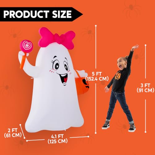 5FT Halloween Inflatable Ghost Decoration with LED Lights Outdoor Yard Decor