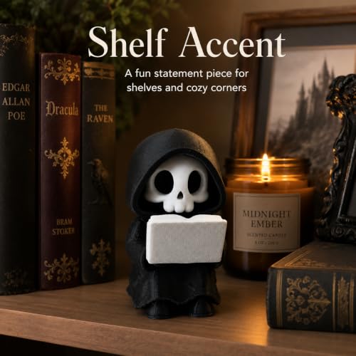 Halloween Cute Grim Reaper Reading Book Figurine - Skeleton Skeleton Statue Mini Decor