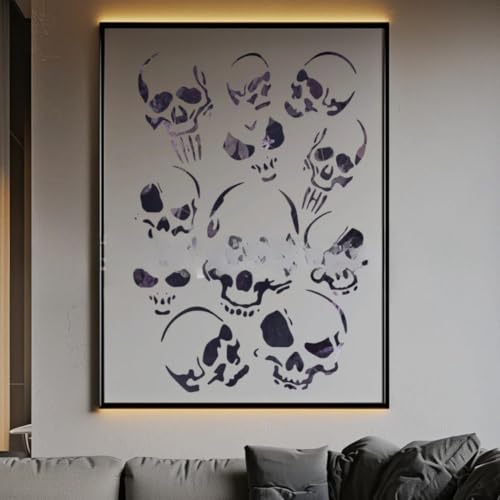 Halloween Skull Stencil Set - Reusable 10x7 Inch Wall Art & Craft Templates - White