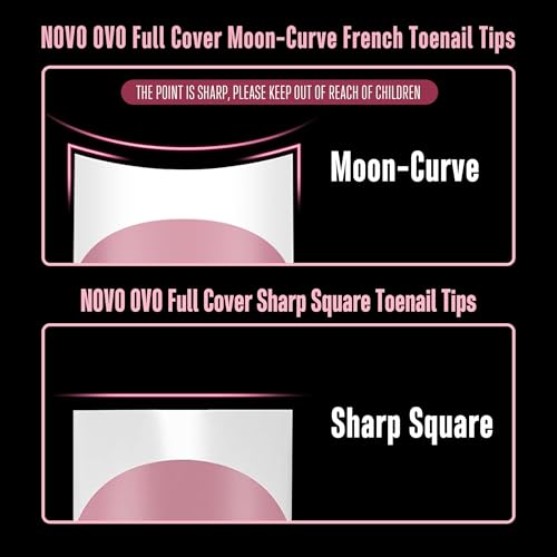 Short Sharp Square Toe Nail Tips with Moon Curve, French White & Berry Pink Set