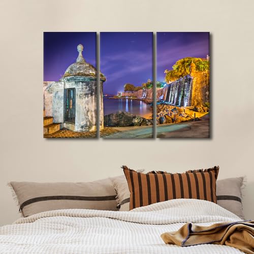 Puerto Rico Coast Wall Art Canvas Prints 3-Piece Set - San Juan Paseo De La Princesa, 42x28 in Variation of Artwork-01