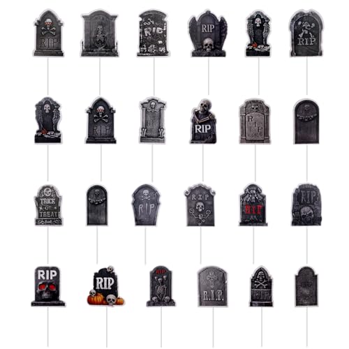 Halloween Cupcake Toppers Set with Tombstone Food Picks & Decorations