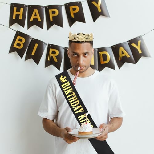 Gold King Crown and Sash Set for Birthday Party Men’s Decorations