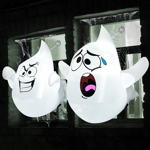 Halloween Inflatable Ghost Decoration with LEDs - Silly Ghost Variant, Outdoor & Window Decor