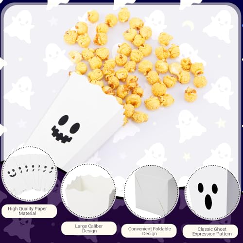 48 Pack Ghost Halloween Popcorn Buckets - Party Snack Boxes for Halloween & Events