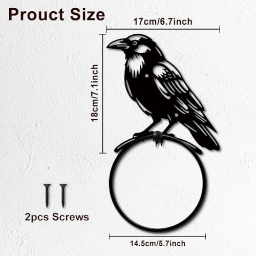 Crow Metal Towel Ring - Bird Branch Wall Mounted Bathroom Accessories - Halloween Decor