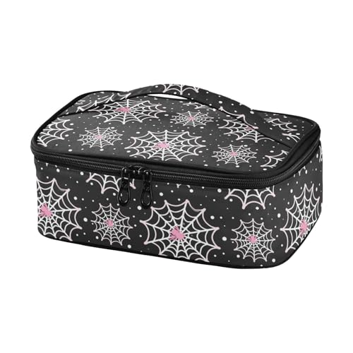 Kids Halloween Pink Spider Insulated Lunch Bag - Portable Mini Cooler with Spider Web Design - Variation Multi14