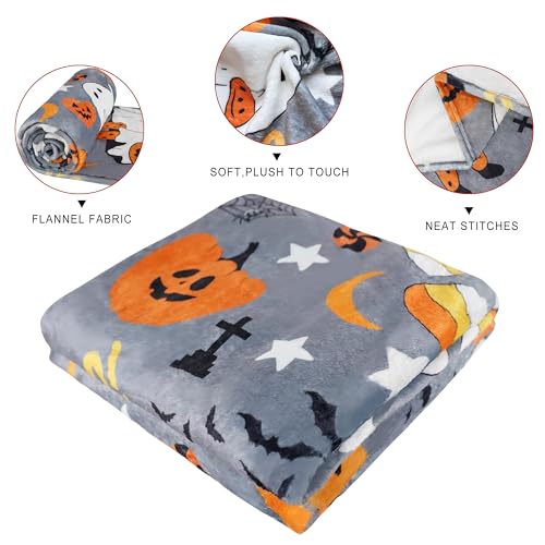 Halloween Ghost Throw Blanket - Boo-Cute Ghost on Gray, Cozy Plush 50 x 60 Inches