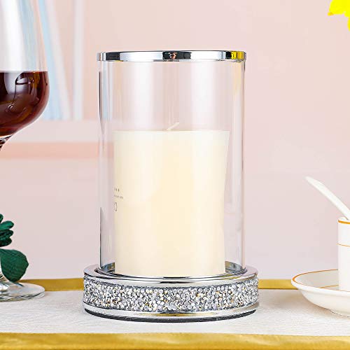 Silver Rhinestone Candle Holder Set of 2 - Elegant Glass & Metal Pillar Candle Holders