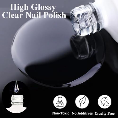 NovaCharm Clear Nail Polish - High Gloss, Quick Dry, Long Lasting, Air Dry, 10ml - Variation: Clear