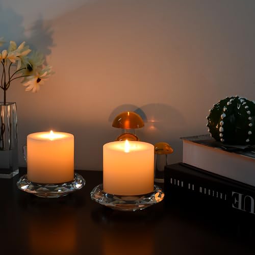 Crystal Candle Holders for Pillar Candles - Clear Glass, Pack of 2, 4.3x1 Inches - Handmade Christmas Home Decor - Variation 2