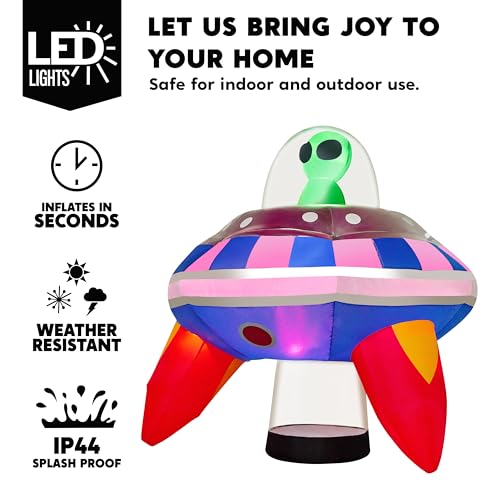 5 FT Inflatable UFO Alien Halloween Yard Decoration with Colorful LEDs