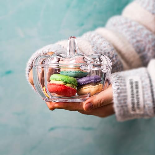 Clear Glass Pumpkin Bowl with Lid - 16.7 oz Soup & Candy Dish - Holiday Decor