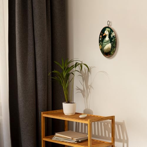 Bathroom Goose Wall Art Decor - Retro Dark Green Botanical Canvas Frame