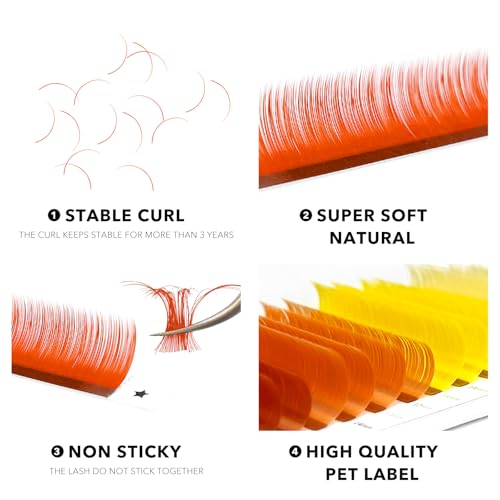 Colored Lash Extensions - 0.07 D Curl 12mm Yellow Gradient Cashmere Single Lashes for Salon Use