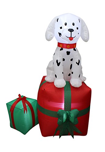 Lighted Christmas Inflatable Dalmatian Puppy on Gift Box - 5 Ft Yard Decor