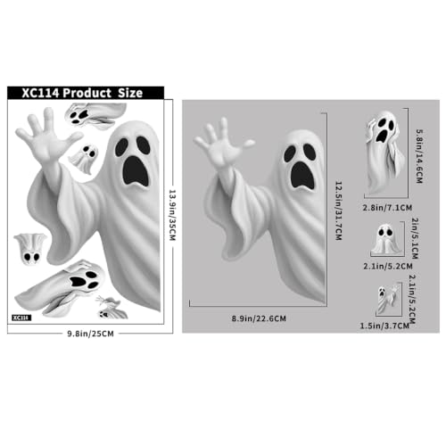 Halloween Window Clings Set - Ghost Decals for Glass Windows & Doors W-6