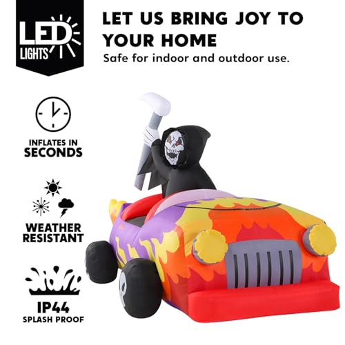 8ft Halloween Inflatable Grim Reaper Driving Car Outdoor Decoration with LED Lights