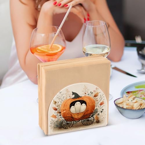 Halloween Pumpkin Plants Beige Napkin Holder - Acrylic Standing Dispenser