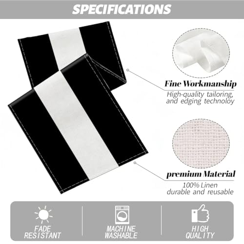 Black and White Stripes Table Runner - Linen Home Decor for Dining & Gifts