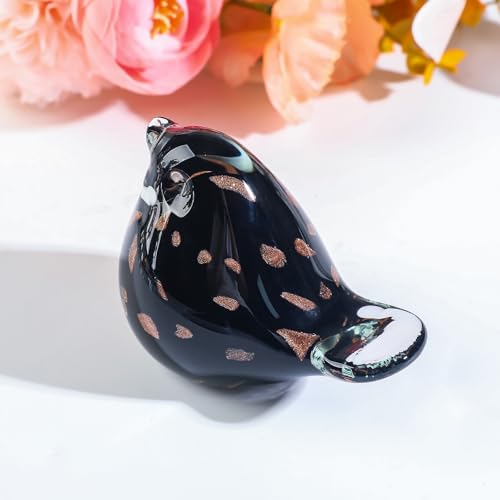 Black Blown Glass Bird Figurine Handmade Animal Sculpture Home Decor - LONGWIN