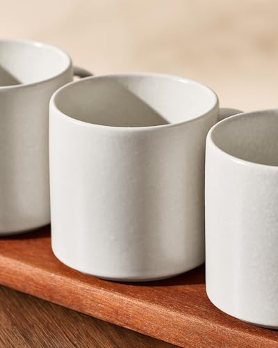 Ceramic Coffee Mug Set of 4 - 14oz Nebula Style, Matte Beige & White