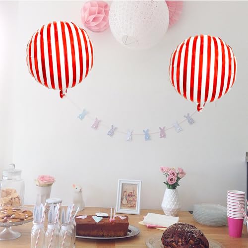 18-Inch Red and White Striped Balloons 20pcs for Carnival Circus Party