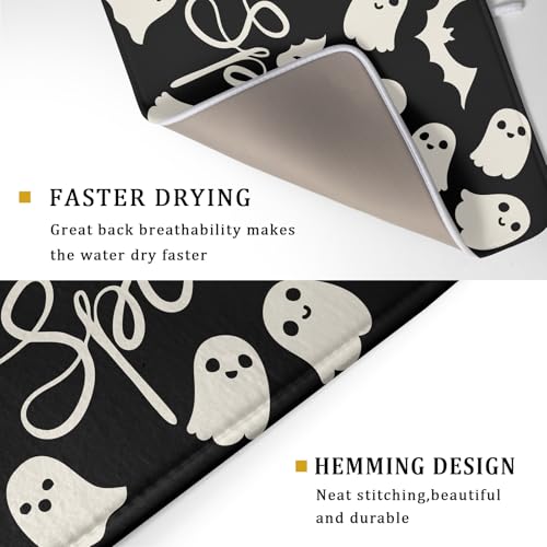 Halloween Dish Drying Mat for Kitchen Counter 18x24 Black Spooky Ghost Reversible Microfiber Absorbent Protector - Variation of THIS listing